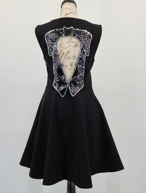 ModCloth Black Fit & Flare Dress with Iridescent Sequin Cut Out Back Size Medium